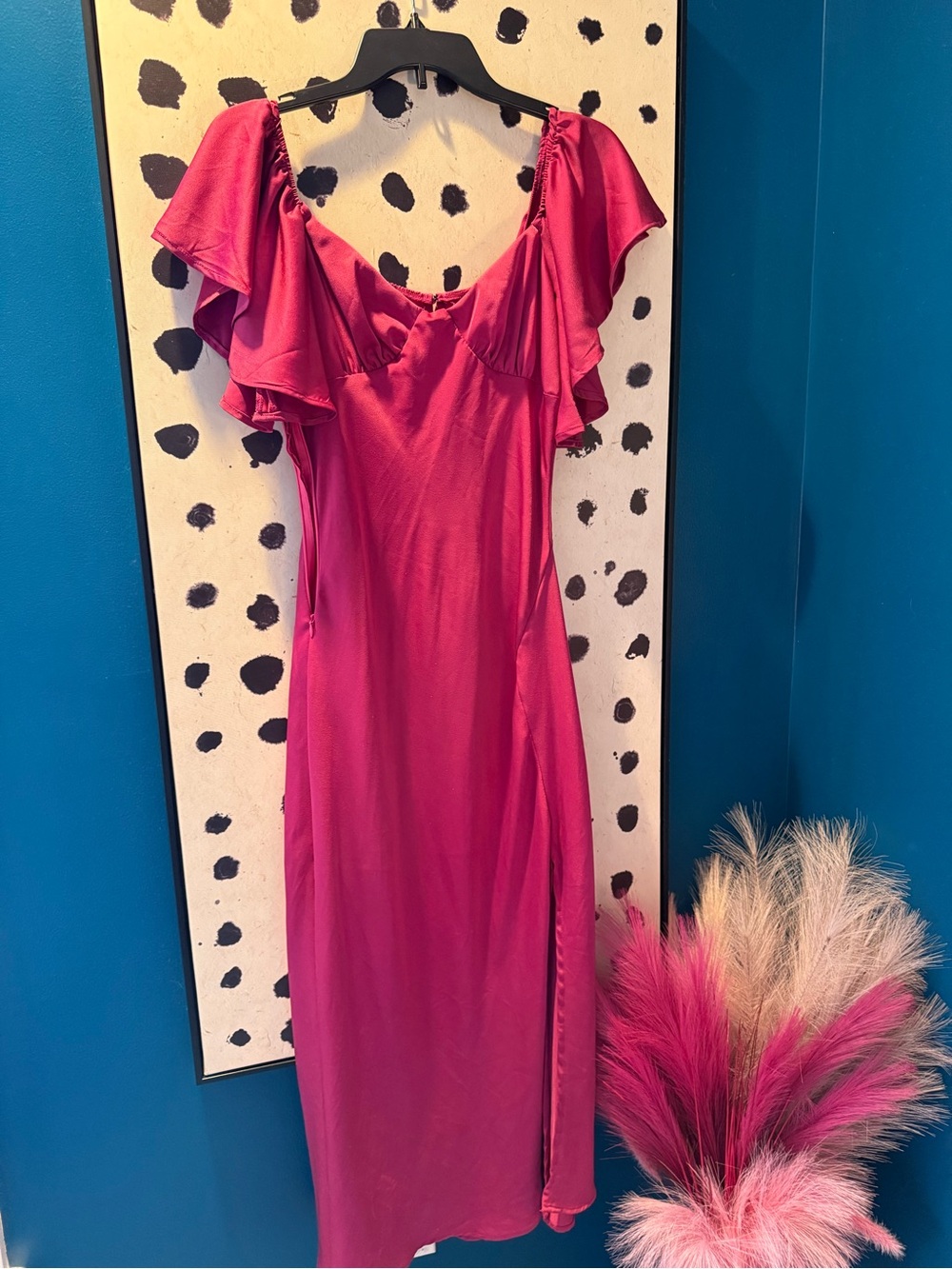 Fuchsia Ruffle-Sleeve Maxi Dress